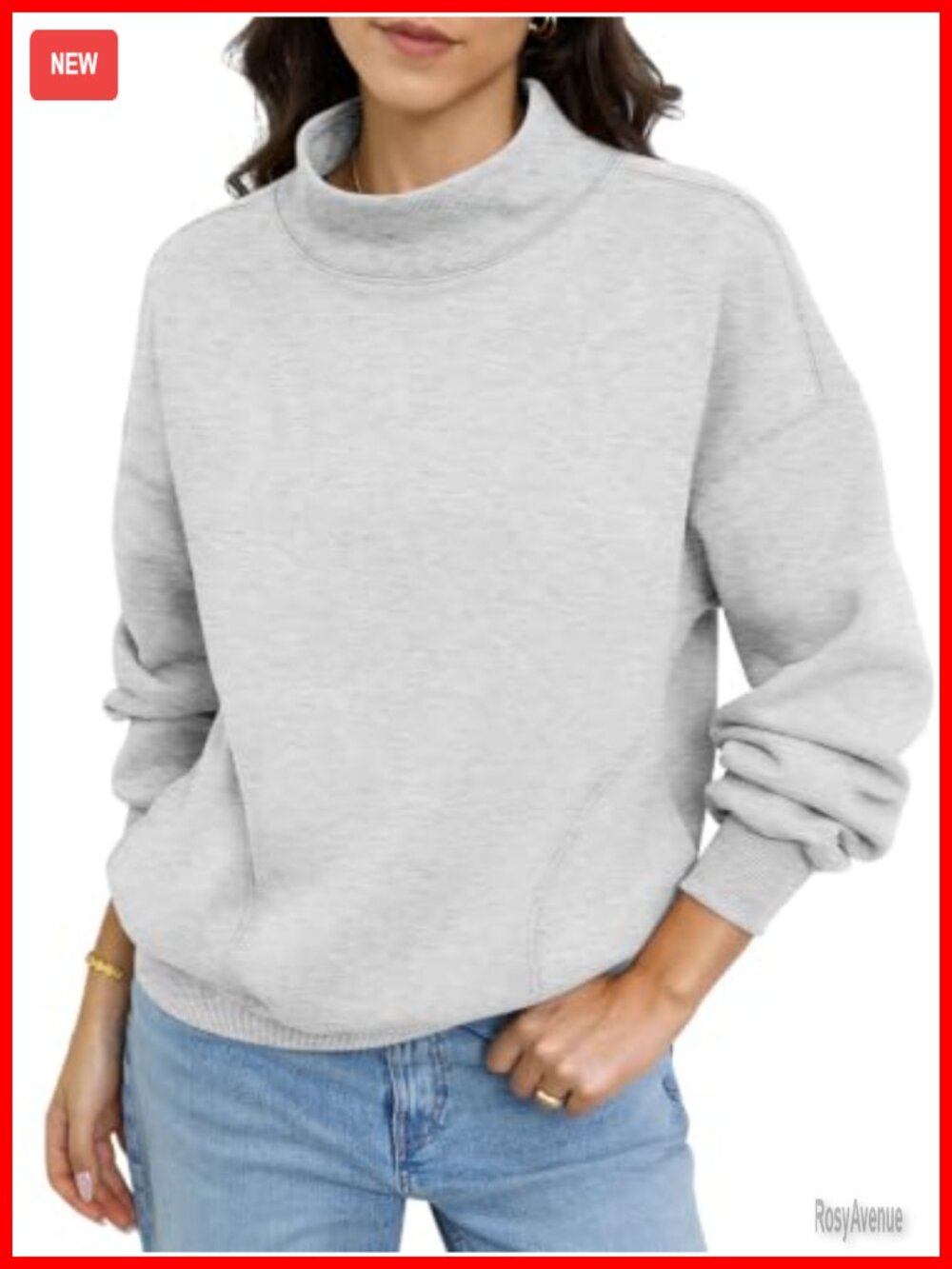 Fleece Mock Neck Pullover Sweatshirt with Pockets